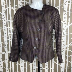 Michii Moon for Sanyo Vintage 90s 100% Wool Houndstooth Asymmetrical Blazer